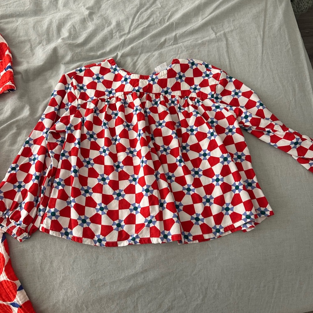 Hanna Andersson Red and White Geometric Kids Blouse